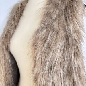 Boho Faux Fur Open Front Vest Beige Tan Brown‎ Layer Knit Back Sebby Small